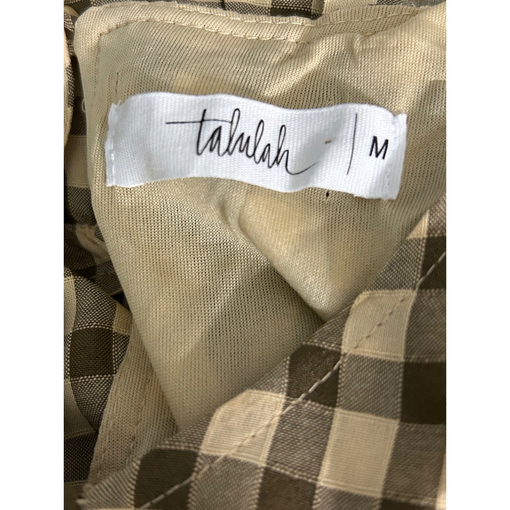 Talulah‎ Womens Brown Gingham Tiered Babydoll Mini Dress Smocked Long Sleeve M - Picture 4 of 12